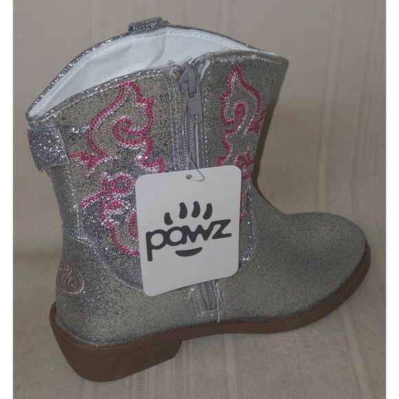 Cowboy Boots Silver Sparkle Glitter Youth Girl Size US 1 By Pawz NEW - Picture 4 of 5